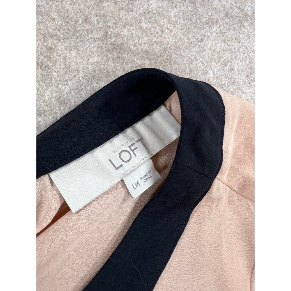 Ann Taylor LOFT Maternity Blush Pink Black Tie Back Blouse Size Large - Picture 6 of 7